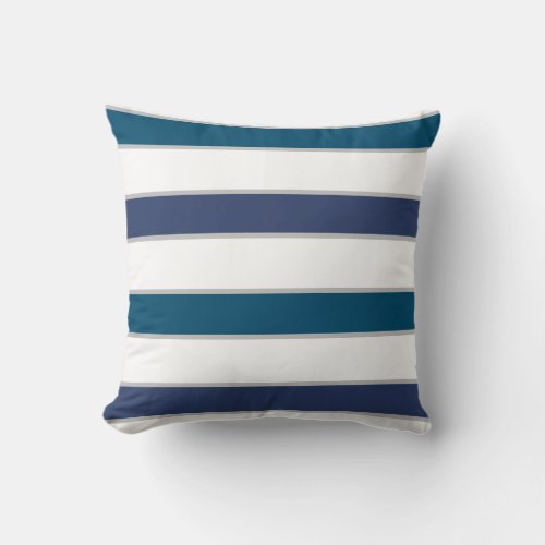 Modern 2 Blues White Navy Stripe decorative Throw Pillow