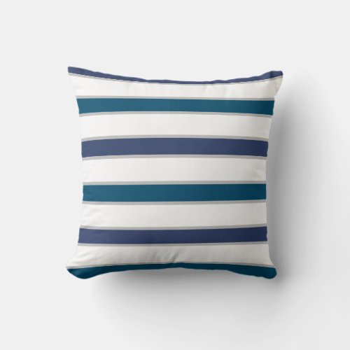 Modern 2 Blues White Navy Stripe decorative Throw  Throw Pillow