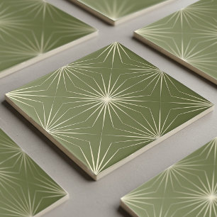 Modern 2 Color Geometric Pat#25 Olive Green ID1192 Ceramic Tile