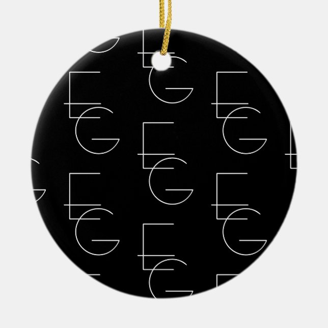 Modern 2 Initial Pattern | Black & White Ceramic Ornament (Front)