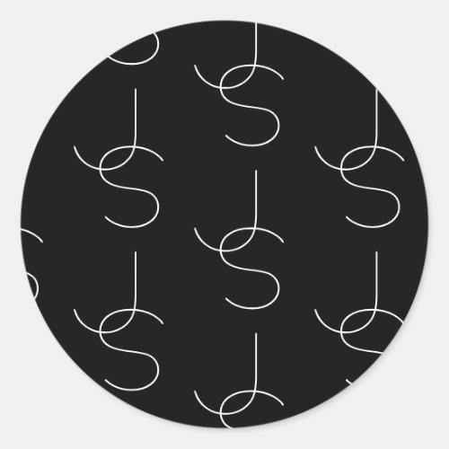 Modern 2 Initial Pattern | Black & White Classic Round Sticker