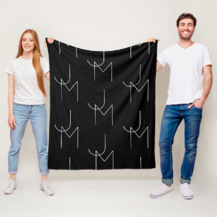 Modern 2 Initial Pattern Black & White Fleece Blanket