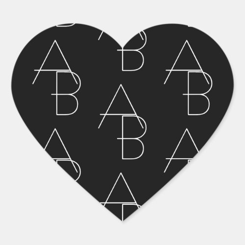 Modern 2 Initial Pattern | Black & White Heart Sticker