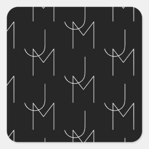 Modern 2 Initial Pattern Black & White Square Sticker