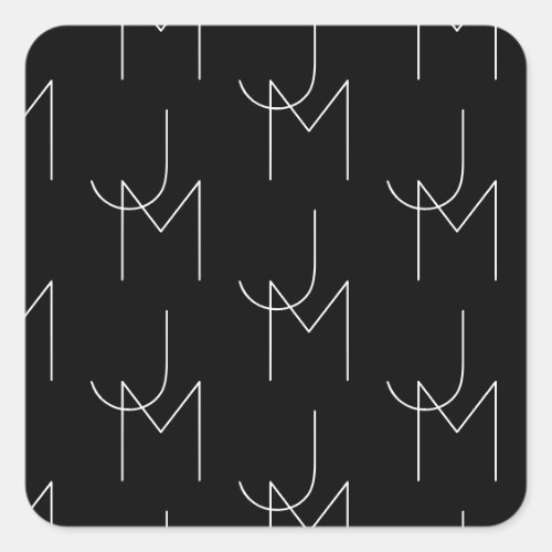 Modern 2 Initial Pattern | Black & White Square Sticker
