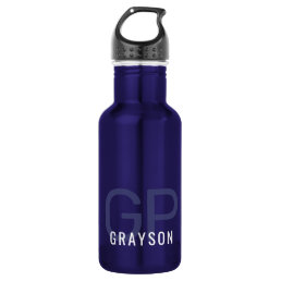 Modern 2 Initials and Name Small Blue Stainless Steel Water Bottle
