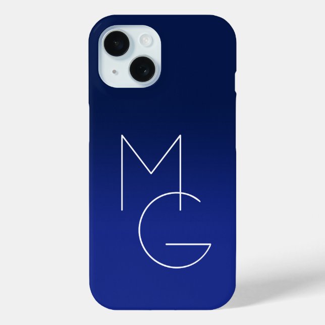 Modern 2 Initials | Deep Blue Ombre Case-Mate iPhone Case (Back)