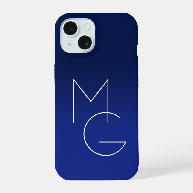Modern 2 Initials | Deep Blue Ombre Iphone Case (Back)