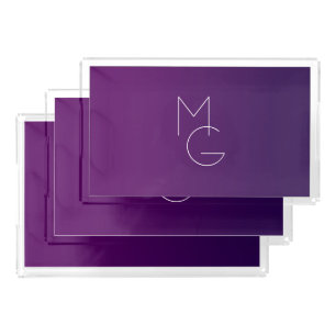 Modern 2 Initials Deep Purple Subtle Ombre Acrylic Tray