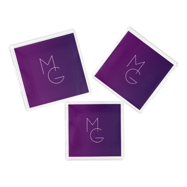 Modern 2 Initials | Deep Purple Subtle Ombre Acrylic Tray (Set)