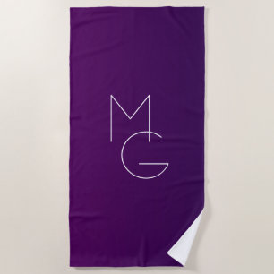 Modern 2 Initials Deep Purple Subtle Ombre Beach Towel
