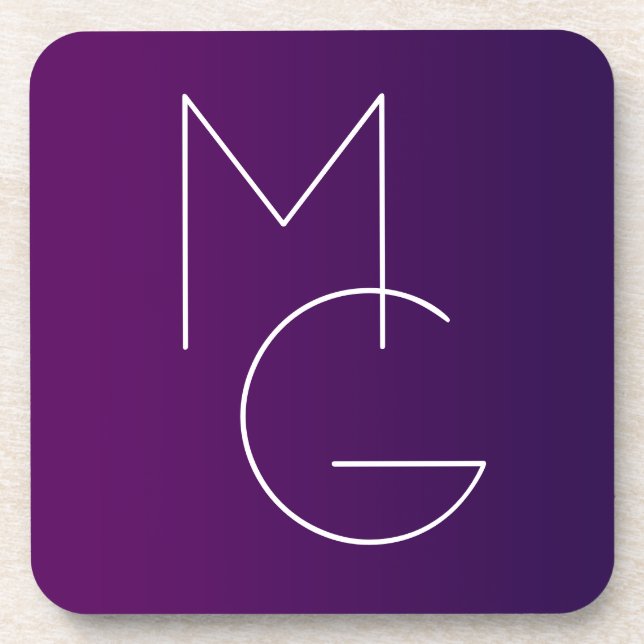 Modern 2 Initials | Deep Purple Subtle Ombre Beverage Coaster (Front)