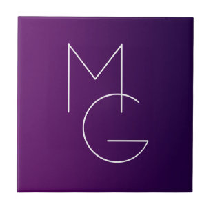 Modern 2 Initials Deep Purple Subtle Ombre Ceramic Tile