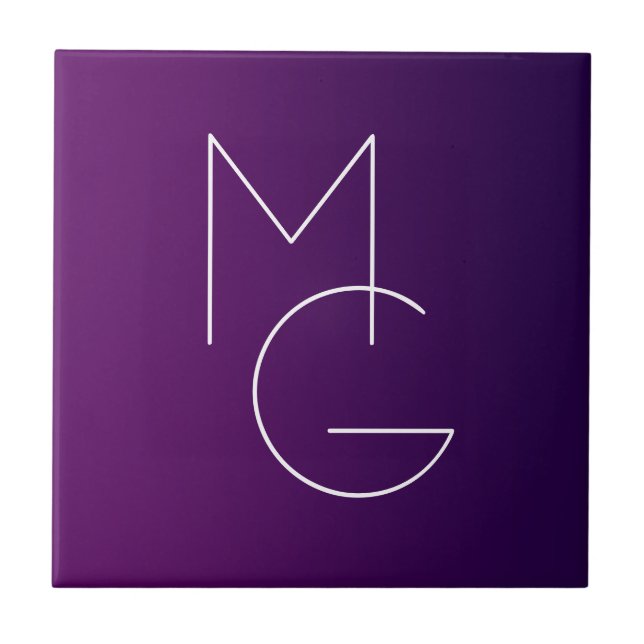 Modern 2 Initials | Deep Purple Subtle Ombre Ceramic Tile (Front)
