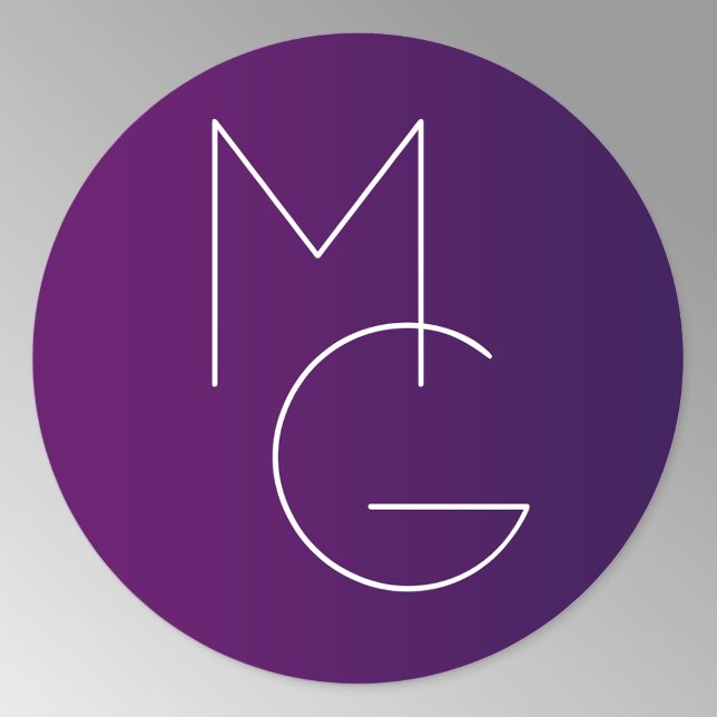 Modern 2 Initials | Deep Purple Subtle Ombre Classic Round Sticker (Creator Uploaded)