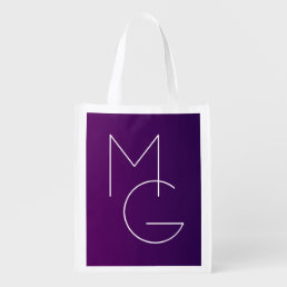 Modern 2 Initials | Deep Purple Subtle Ombre Grocery Bag