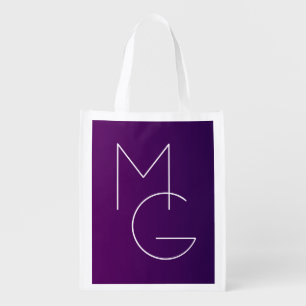 Modern 2 Initials Deep Purple Subtle Ombre Grocery Bag