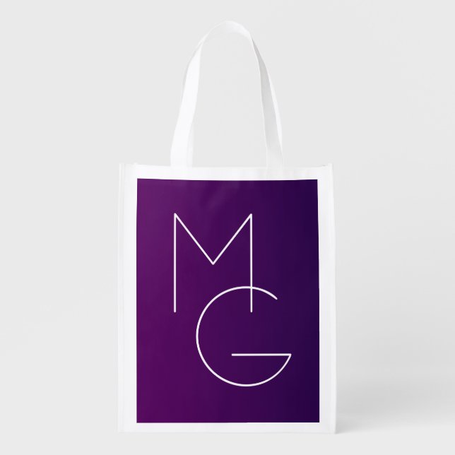 Modern 2 Initials | Deep Purple Subtle Ombre Grocery Bag (Front)