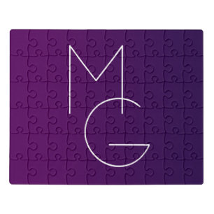 Modern 2 Initials Deep Purple Subtle Ombre Jigsaw Puzzle