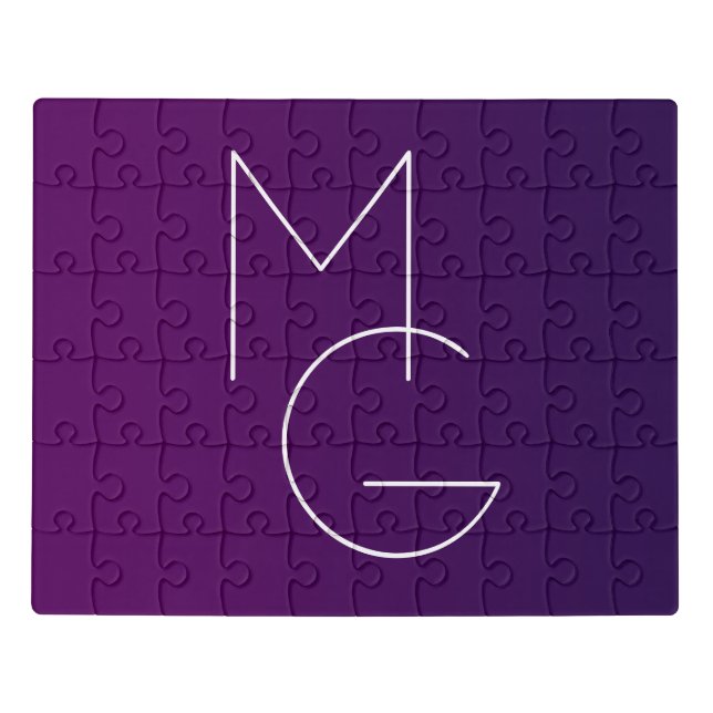 Modern 2 Initials | Deep Purple Subtle Ombre Jigsaw Puzzle (Puzzle Horizontal)