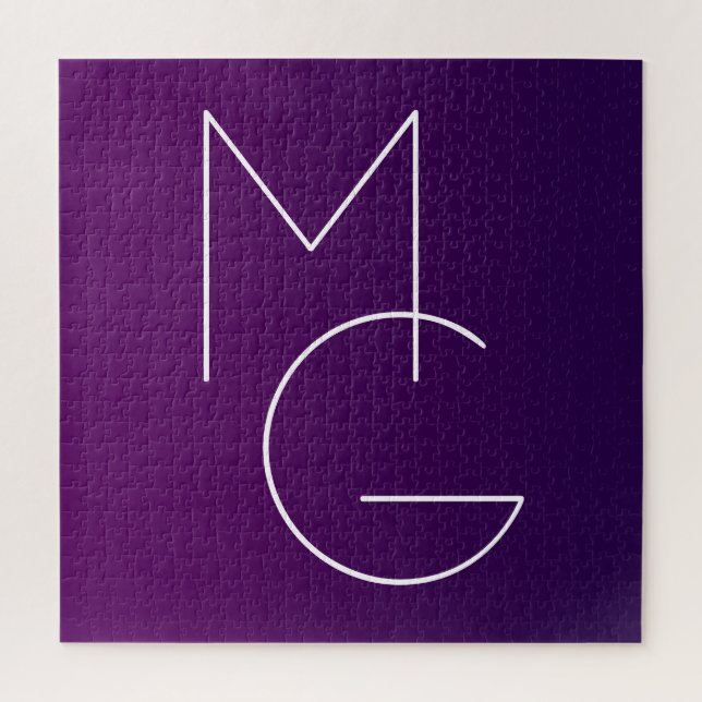Modern 2 Initials | Deep Purple Subtle Ombre Jigsaw Puzzle (Vertical)