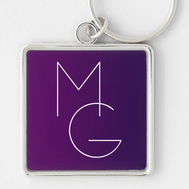 Modern 2 Initials | Deep Purple Subtle Ombre Keychain (Front)