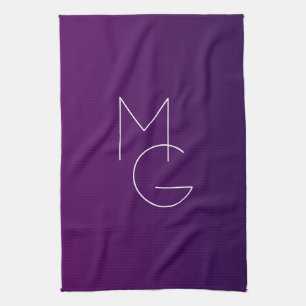 Modern 2 Initials Deep Purple Subtle Ombre Kitchen Towel