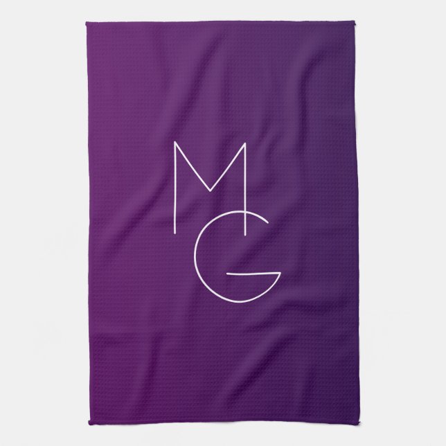 Modern 2 Initials | Deep Purple Subtle Ombre Kitchen Towel (Vertical)