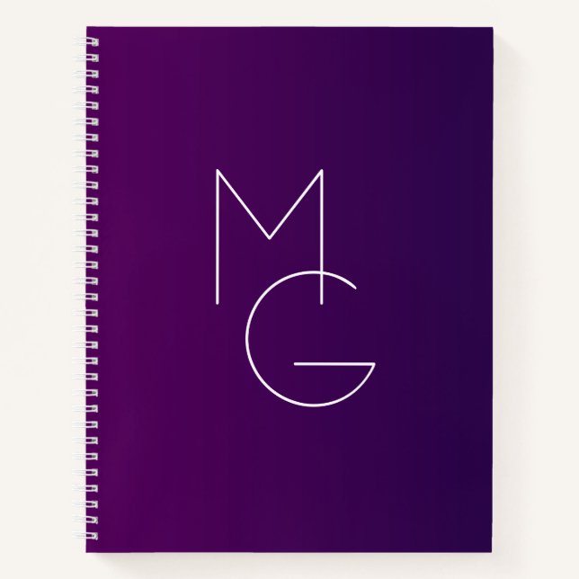 Modern 2 Initials | Deep Purple Subtle Ombre Notebook (Front)