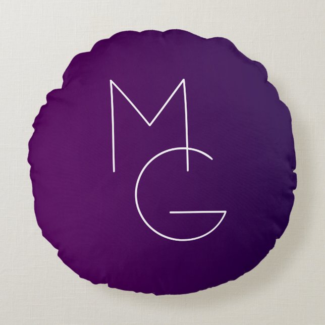 Modern 2 Initials | Deep Purple Subtle Ombre Round Pillow (Front)