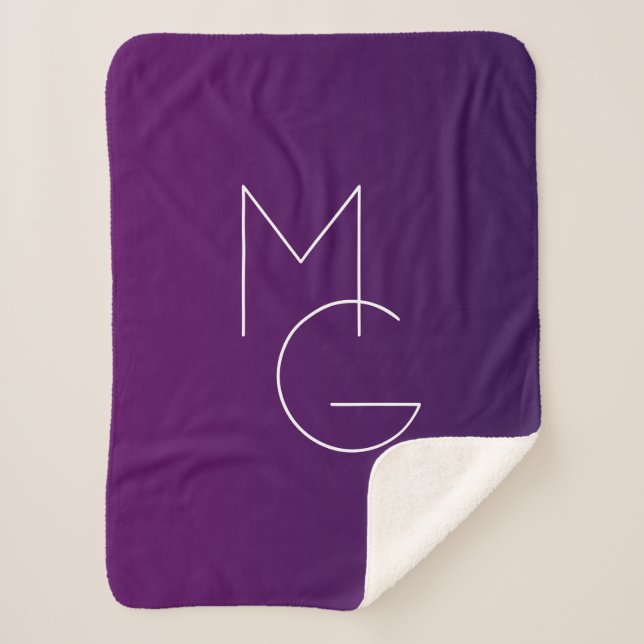 Modern 2 Initials | Deep Purple Subtle Ombre Sherpa Blanket (Front)