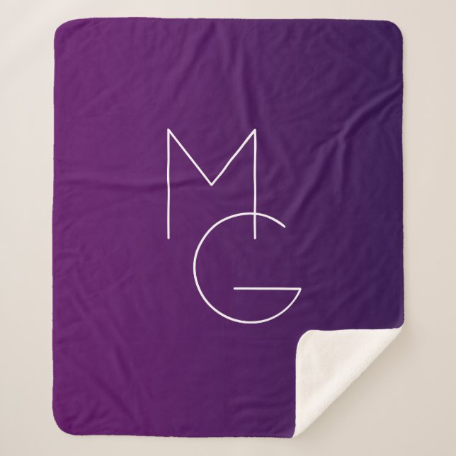 Modern 2 Initials | Deep Purple Subtle Ombre Sherpa Blanket (Front)