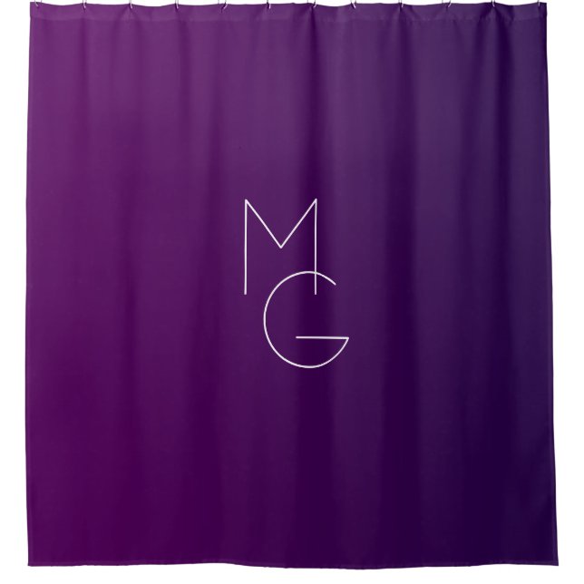 Modern 2 Initials | Deep Purple Subtle Ombre Shower Curtain (Front)