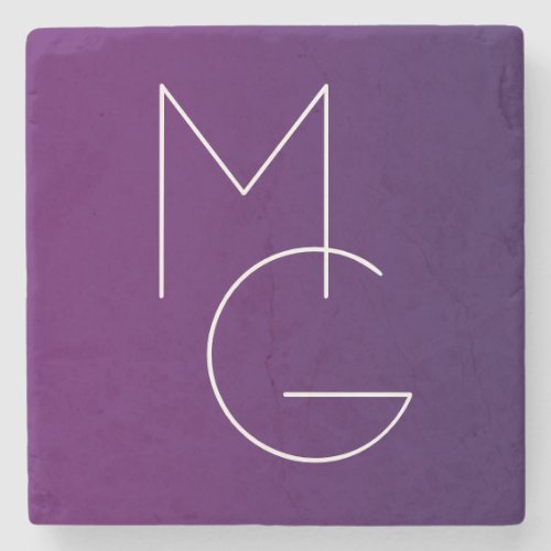 Modern 2 Initials  Deep Purple Subtle Ombre Stone Coaster