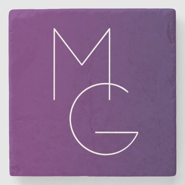 Modern 2 Initials | Deep Purple Subtle Ombre Stone Coaster (Front)