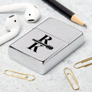 Modern 2-initials Monogram with Guitar-Neck Zippo Lighter