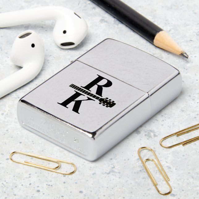 Modern 2-initials Monogram with Guitar-Neck Zippo Lighter (On Table 2)
