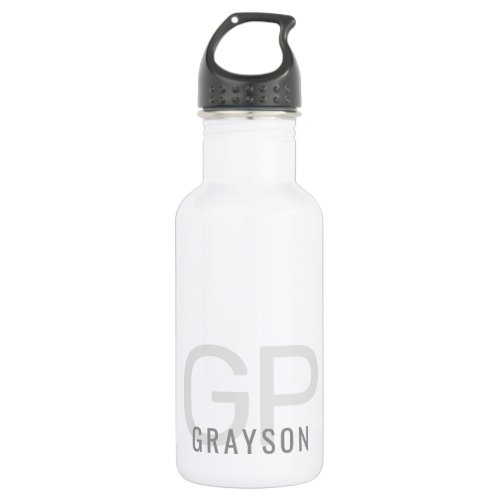 Modern 2 Initials  Name Small Gray and White Stainless Steel Water Bottle