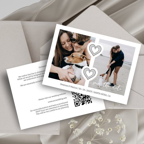 Modern 2 Multi Photos  2 Lace Hearts White  Grey Save The Date