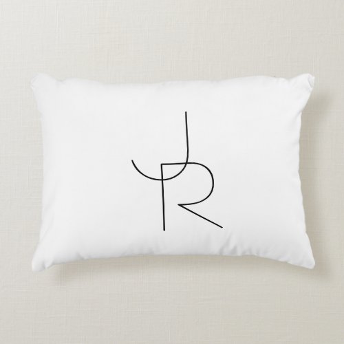 Modern 2 Overlapping Initials  Black on White Accent Pillow