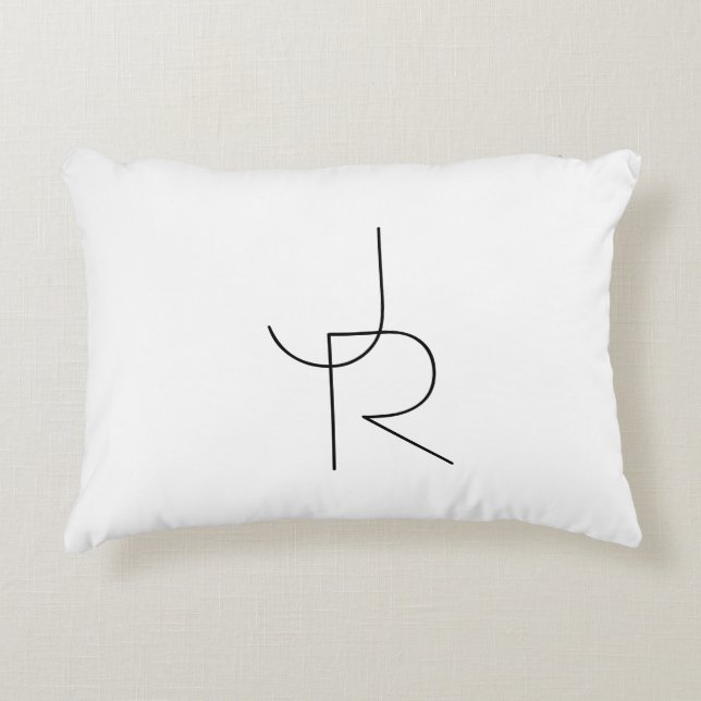Modern 2 Overlapping Initials | Black on White Accent Pillow (Front)