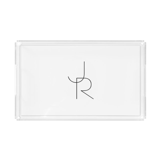 Modern 2 Overlapping Initials | Black on White Acrylic Tray (Small)