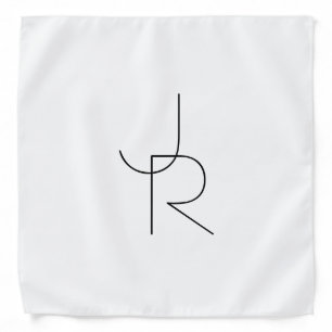 Modern 2 Overlapping Initials Black on White Bandana