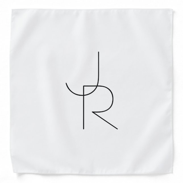 Modern 2 Overlapping Initials | Black on White Bandana (Front)