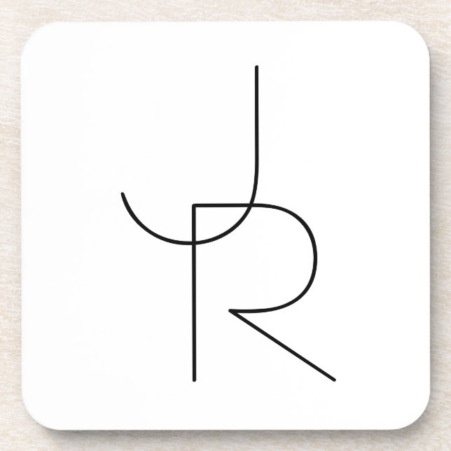 Modern 2 Overlapping Initials | Black on White Beverage Coaster (Front)
