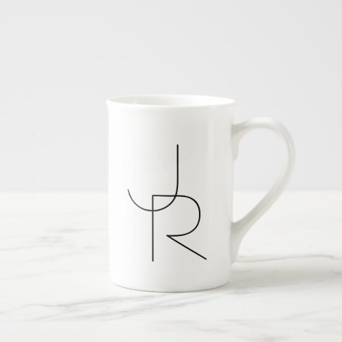 Modern 2 Overlapping Initials  Black on White Bone China Mug