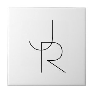 Modern 2 Overlapping Initials   Black on White Ceramic Tile