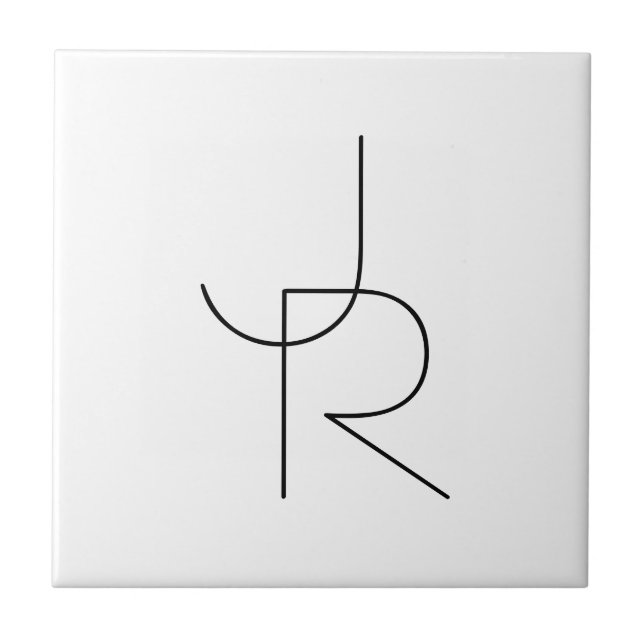 Modern 2 Overlapping Initials | Black on White Ceramic Tile (Front)