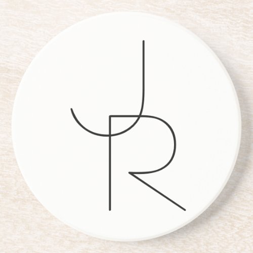 Modern 2 Overlapping Initials  Black on White Coaster