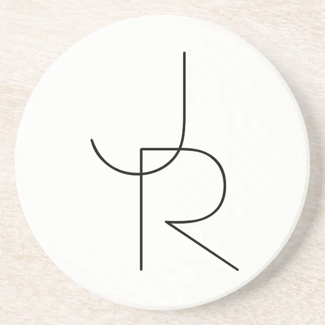 Modern 2 Overlapping Initials | Black on White Coaster | Zazzle